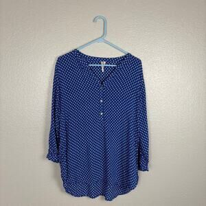 Grand & Greene Size XL Women's Blue Long Sleeve Tunic Style V-Neck Blouse Shirt